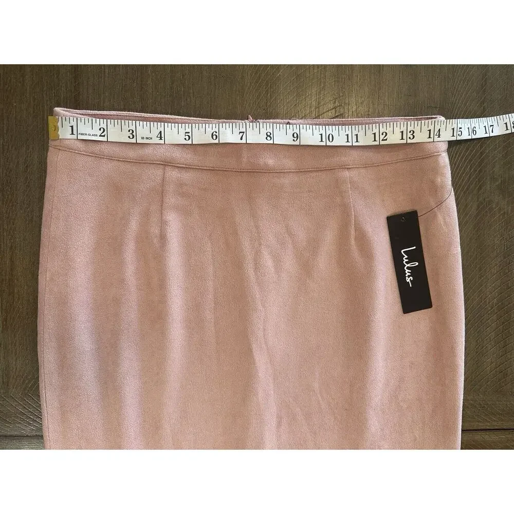 NWT Lulus Superpower Blush Pink Faux Suede Straight Pencil Skirt Lined Back Zip